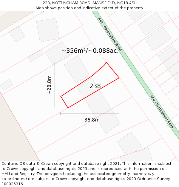 238, NOTTINGHAM ROAD, MANSFIELD, NG18 4SH: Plot and title map