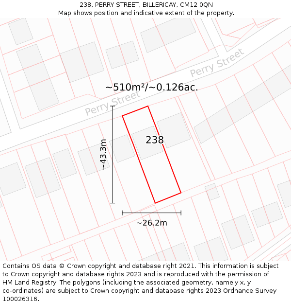 238, PERRY STREET, BILLERICAY, CM12 0QN: Plot and title map
