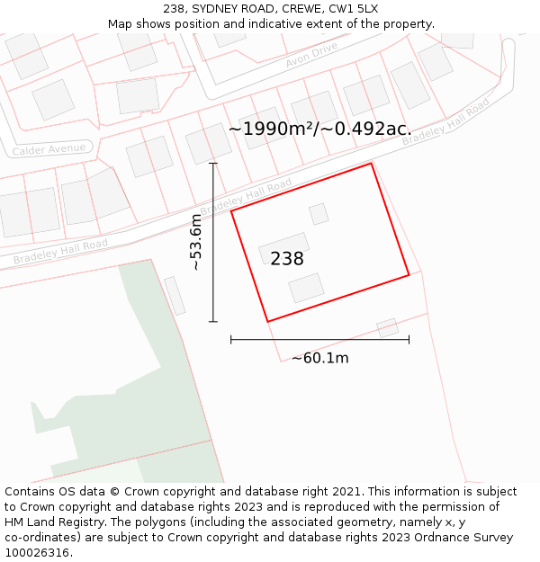 238, SYDNEY ROAD, CREWE, CW1 5LX: Plot and title map