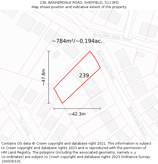 239, BANNERDALE ROAD, SHEFFIELD, S11 9FD: Plot and title map