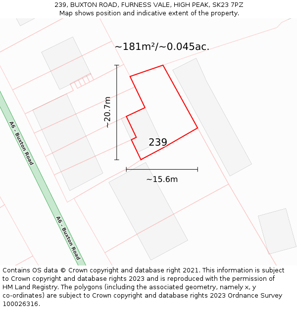 239, BUXTON ROAD, FURNESS VALE, HIGH PEAK, SK23 7PZ: Plot and title map