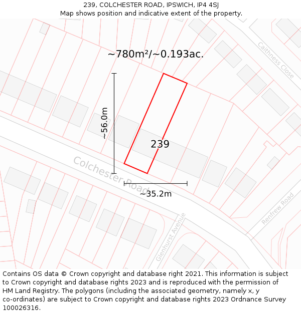 239, COLCHESTER ROAD, IPSWICH, IP4 4SJ: Plot and title map
