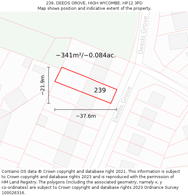 239, DEEDS GROVE, HIGH WYCOMBE, HP12 3PD: Plot and title map