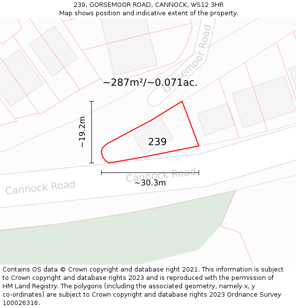 239, GORSEMOOR ROAD, CANNOCK, WS12 3HR: Plot and title map