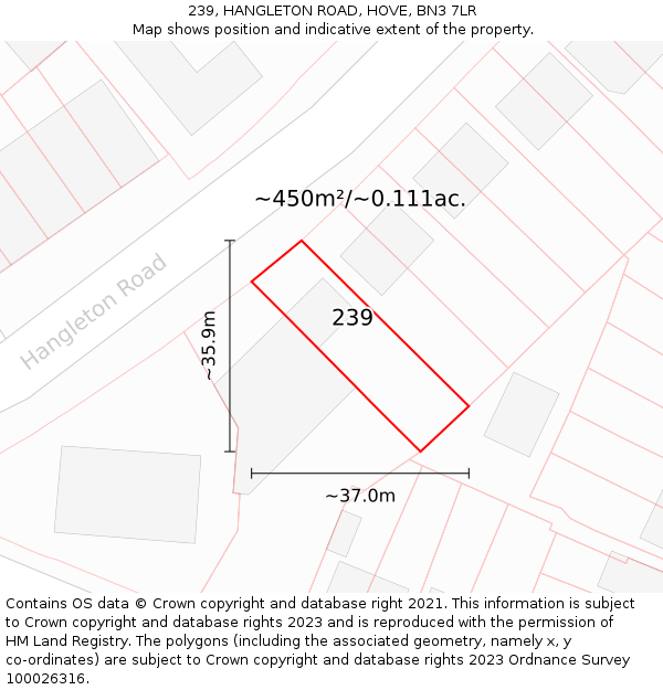 239, HANGLETON ROAD, HOVE, BN3 7LR: Plot and title map