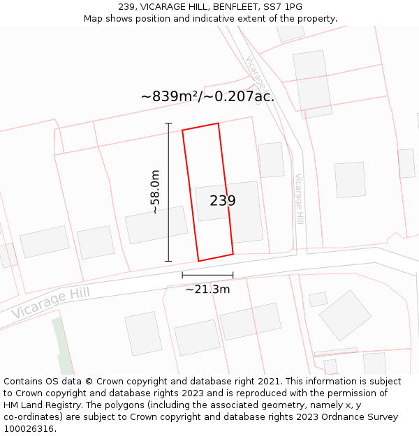 239, VICARAGE HILL, BENFLEET, SS7 1PG: Plot and title map