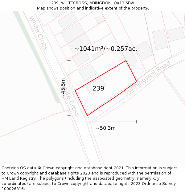 239, WHITECROSS, ABINGDON, OX13 6BW: Plot and title map