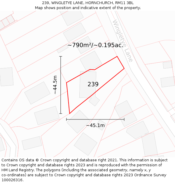 239, WINGLETYE LANE, HORNCHURCH, RM11 3BL: Plot and title map