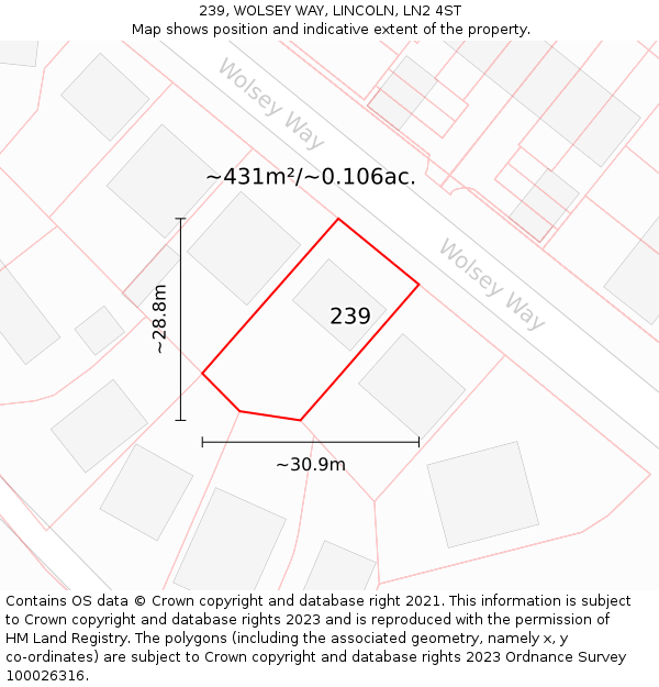 239, WOLSEY WAY, LINCOLN, LN2 4ST: Plot and title map