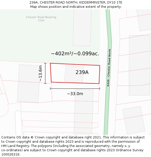 239A, CHESTER ROAD NORTH, KIDDERMINSTER, DY10 1TE: Plot and title map