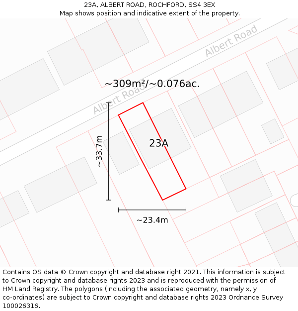 23A, ALBERT ROAD, ROCHFORD, SS4 3EX: Plot and title map