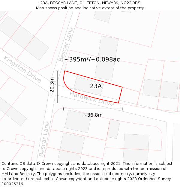 23A, BESCAR LANE, OLLERTON, NEWARK, NG22 9BS: Plot and title map