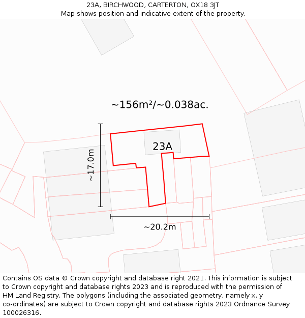 23A, BIRCHWOOD, CARTERTON, OX18 3JT: Plot and title map