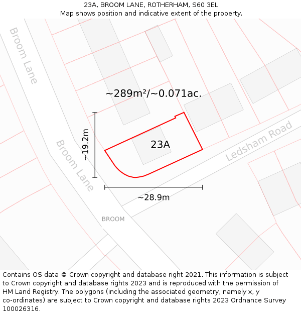 23A, BROOM LANE, ROTHERHAM, S60 3EL: Plot and title map