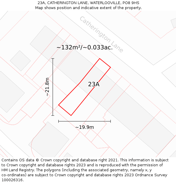 23A, CATHERINGTON LANE, WATERLOOVILLE, PO8 9HS: Plot and title map