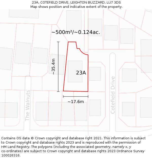 23A, COTEFIELD DRIVE, LEIGHTON BUZZARD, LU7 3DS: Plot and title map