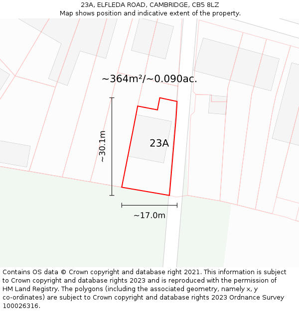 23A, ELFLEDA ROAD, CAMBRIDGE, CB5 8LZ: Plot and title map