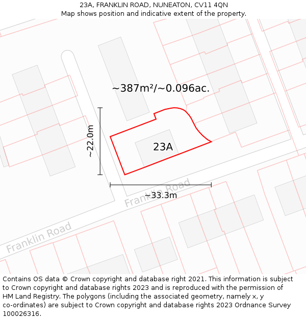 23A, FRANKLIN ROAD, NUNEATON, CV11 4QN: Plot and title map