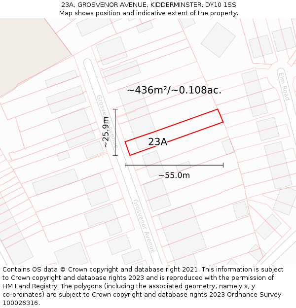 23A, GROSVENOR AVENUE, KIDDERMINSTER, DY10 1SS: Plot and title map
