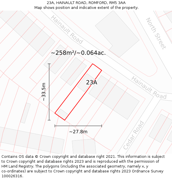 23A, HAINAULT ROAD, ROMFORD, RM5 3AA: Plot and title map