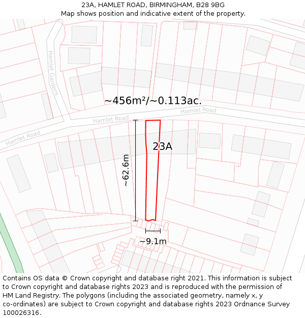 23A, HAMLET ROAD, BIRMINGHAM, B28 9BG: Plot and title map