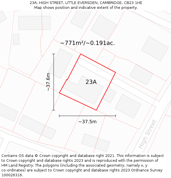 23A, HIGH STREET, LITTLE EVERSDEN, CAMBRIDGE, CB23 1HE: Plot and title map