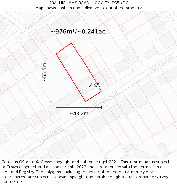 23A, HIGHAMS ROAD, HOCKLEY, SS5 4DG: Plot and title map