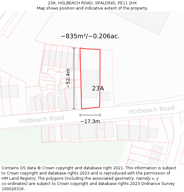 23A, HOLBEACH ROAD, SPALDING, PE11 2HX: Plot and title map