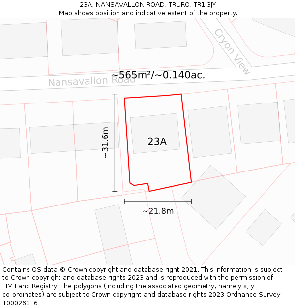 23A, NANSAVALLON ROAD, TRURO, TR1 3JY: Plot and title map