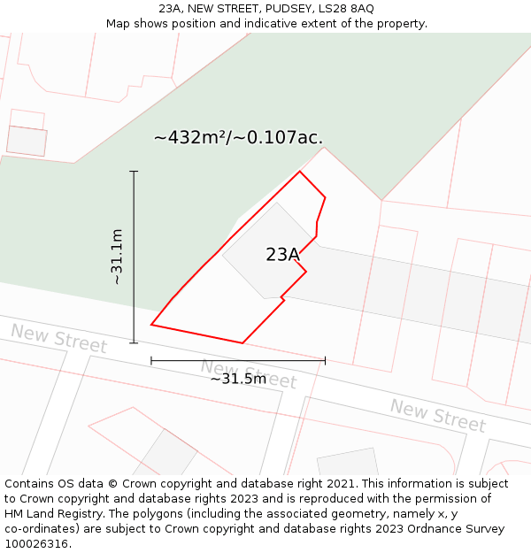 23A, NEW STREET, PUDSEY, LS28 8AQ: Plot and title map