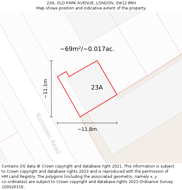 23A, OLD PARK AVENUE, LONDON, SW12 8RH: Plot and title map