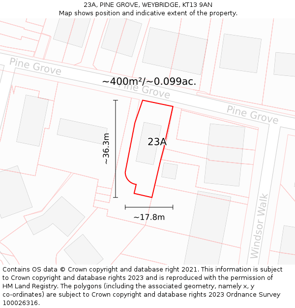 23A, PINE GROVE, WEYBRIDGE, KT13 9AN: Plot and title map