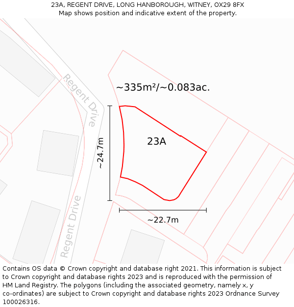 23A, REGENT DRIVE, LONG HANBOROUGH, WITNEY, OX29 8FX: Plot and title map