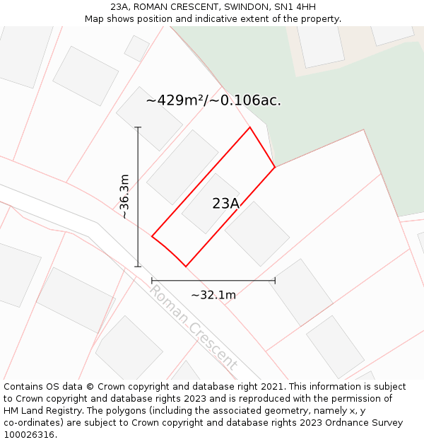 23A, ROMAN CRESCENT, SWINDON, SN1 4HH: Plot and title map