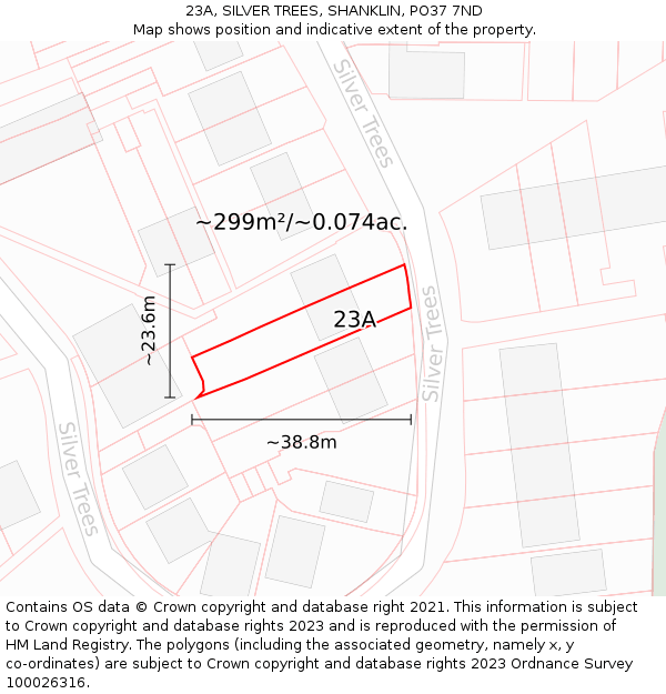 23A, SILVER TREES, SHANKLIN, PO37 7ND: Plot and title map