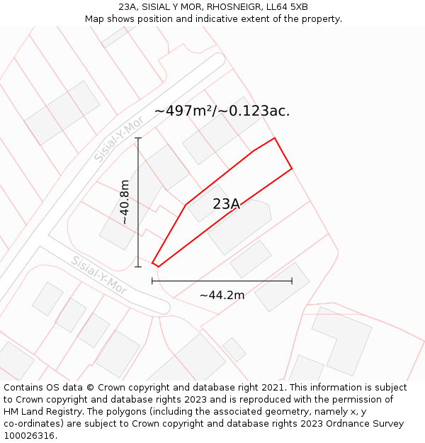 23A, SISIAL Y MOR, RHOSNEIGR, LL64 5XB: Plot and title map