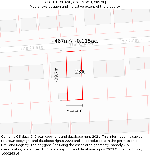 23A, THE CHASE, COULSDON, CR5 2EJ: Plot and title map