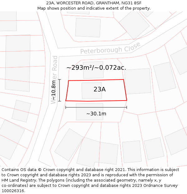 23A, WORCESTER ROAD, GRANTHAM, NG31 8SF: Plot and title map