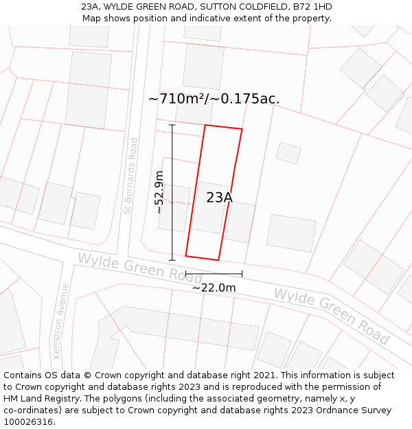 23A, WYLDE GREEN ROAD, SUTTON COLDFIELD, B72 1HD: Plot and title map