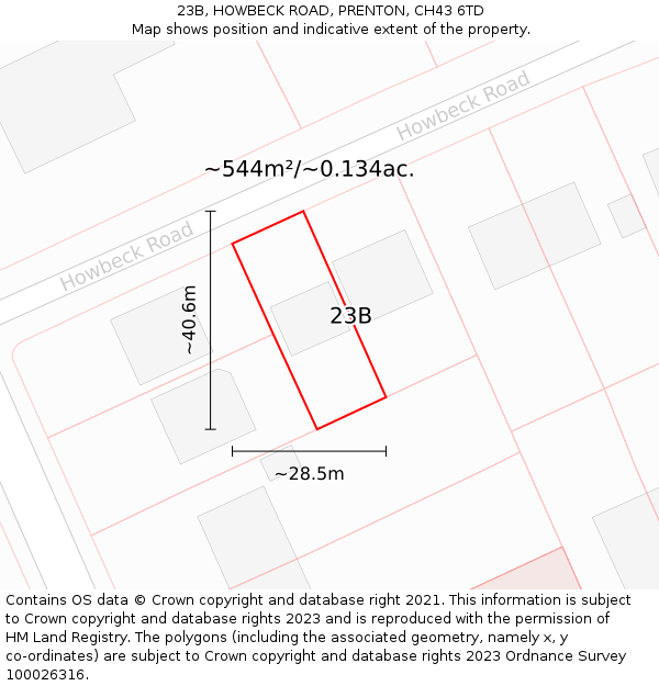 23B, HOWBECK ROAD, PRENTON, CH43 6TD: Plot and title map