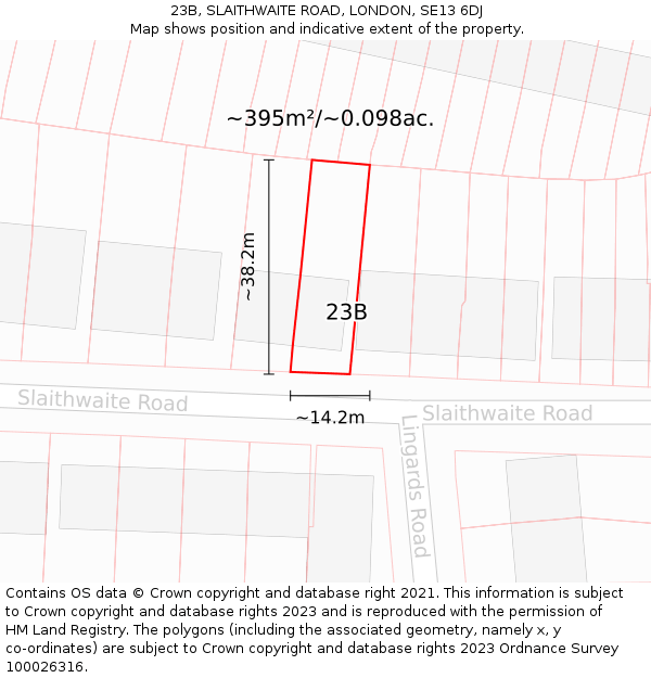 23B, SLAITHWAITE ROAD, LONDON, SE13 6DJ: Plot and title map