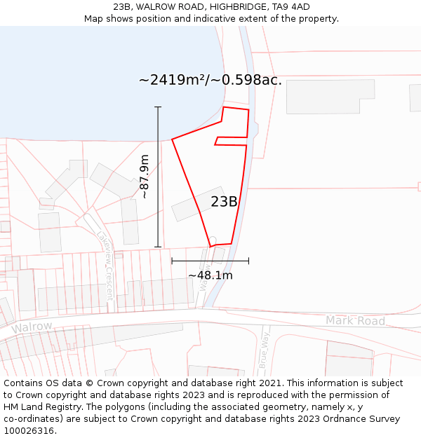 23B, WALROW ROAD, HIGHBRIDGE, TA9 4AD: Plot and title map
