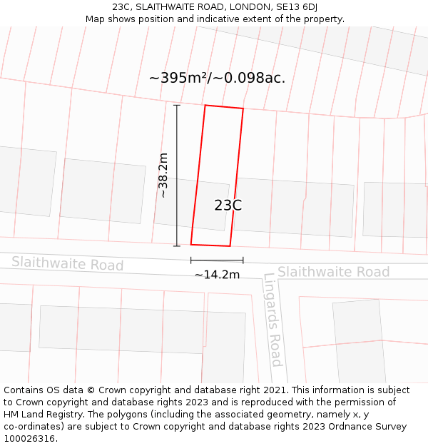 23C, SLAITHWAITE ROAD, LONDON, SE13 6DJ: Plot and title map