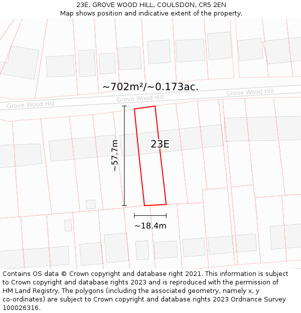 23E, GROVE WOOD HILL, COULSDON, CR5 2EN: Plot and title map
