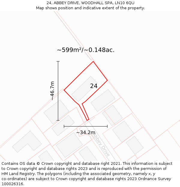 24, ABBEY DRIVE, WOODHALL SPA, LN10 6QU: Plot and title map