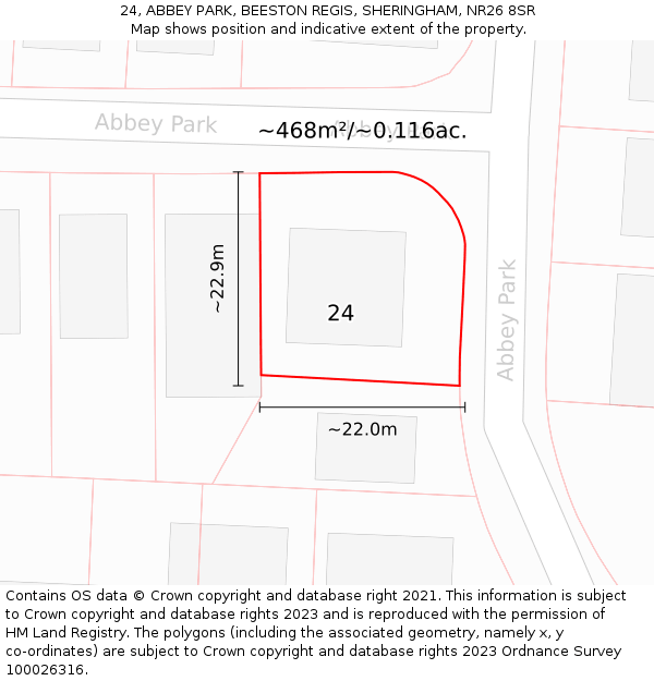 24, ABBEY PARK, BEESTON REGIS, SHERINGHAM, NR26 8SR: Plot and title map