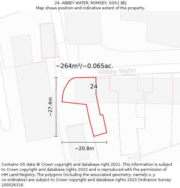 24, ABBEY WATER, ROMSEY, SO51 8EJ: Plot and title map