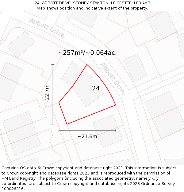 24, ABBOTT DRIVE, STONEY STANTON, LEICESTER, LE9 4AB: Plot and title map