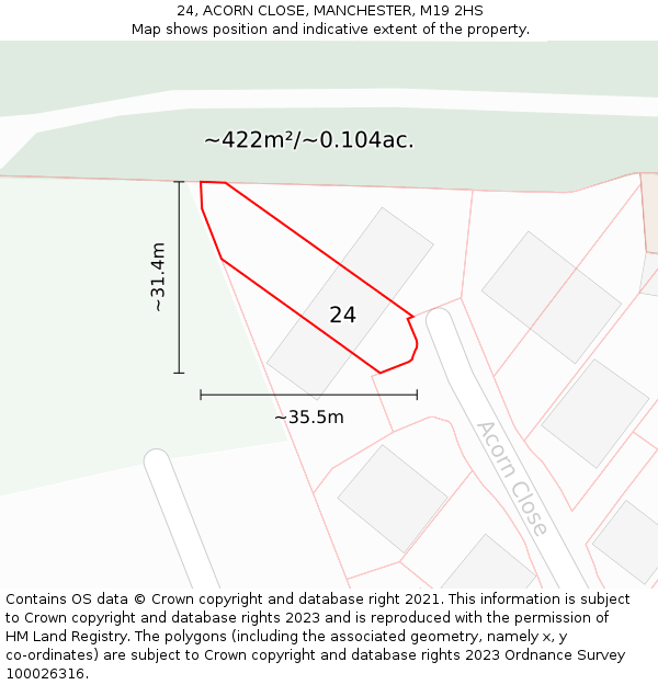 24, ACORN CLOSE, MANCHESTER, M19 2HS: Plot and title map