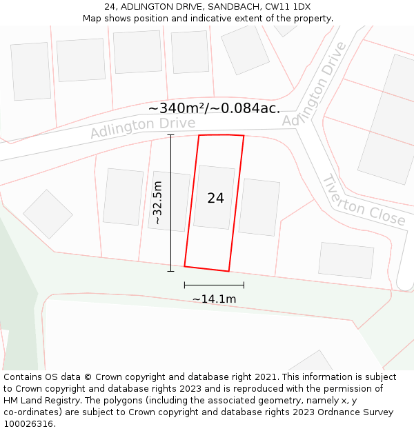 24, ADLINGTON DRIVE, SANDBACH, CW11 1DX: Plot and title map